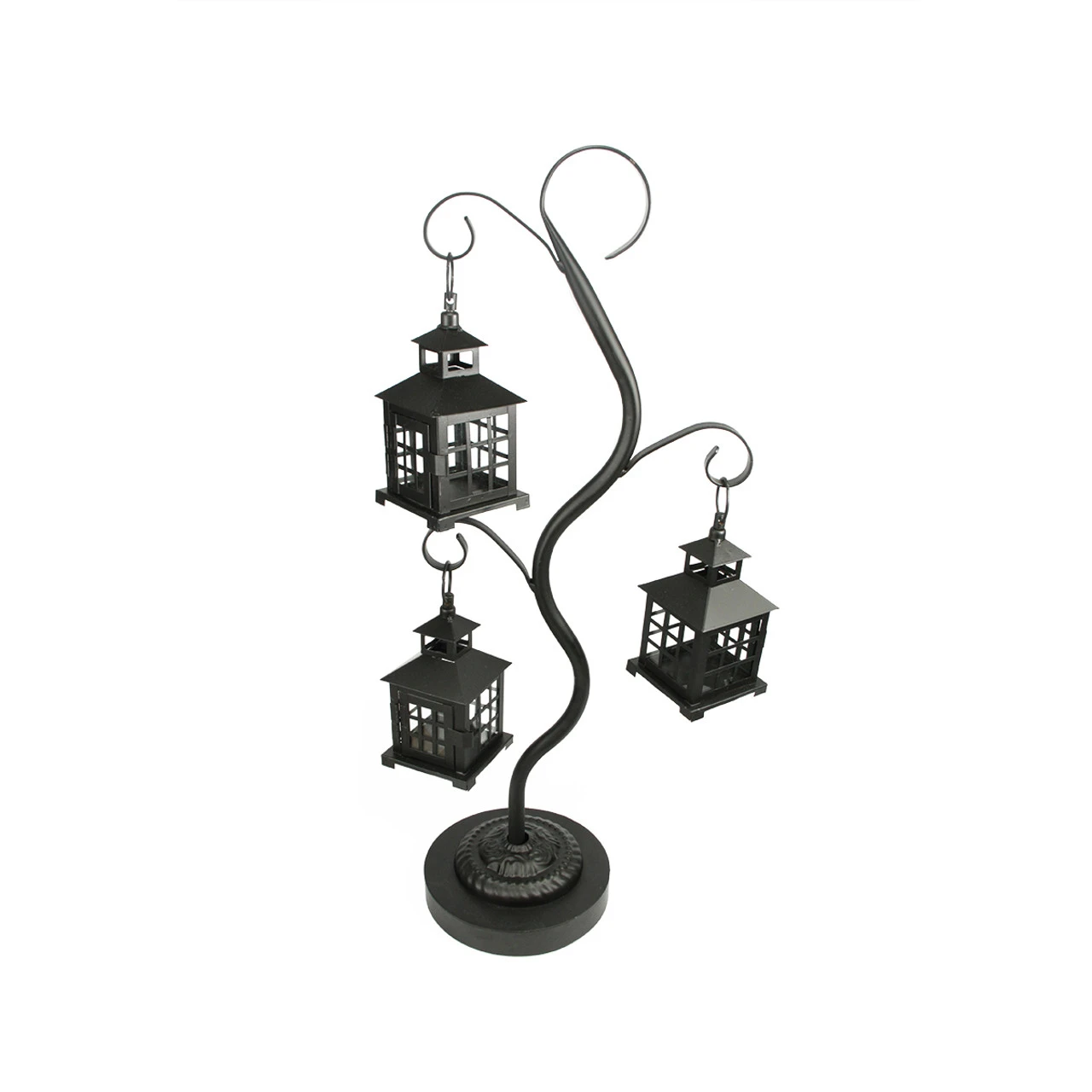Christmas Central 27.25" Black Mission Style Tea Light Candle Holder Tree With 3 Lanterns 3 Christmas Central 27.25" Black Mission Style Tea Light Candle Holder Tree With 3 Lanterns
