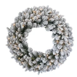 Christmas Central Pre-Lit Snowy Iceland Fir Artificial Christmas Wreath, 24-Inch, Warm White Lights