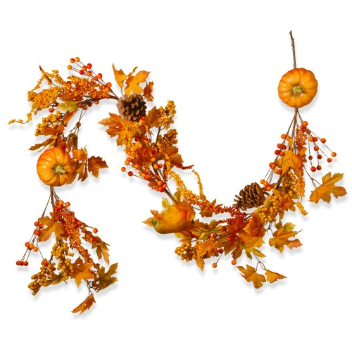Christmas Central 72" Maple Leaf And Pumpkins Artificial Garland – Unlit 3 Christmas Central 72" Maple Leaf And Pumpkins Artificial Garland – Unlit