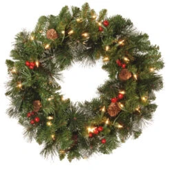 Christmas Central Pre-Lit Decorated Crestwood Spruce Artificial Christmas Wreath - 20-Inch, Clear Lights